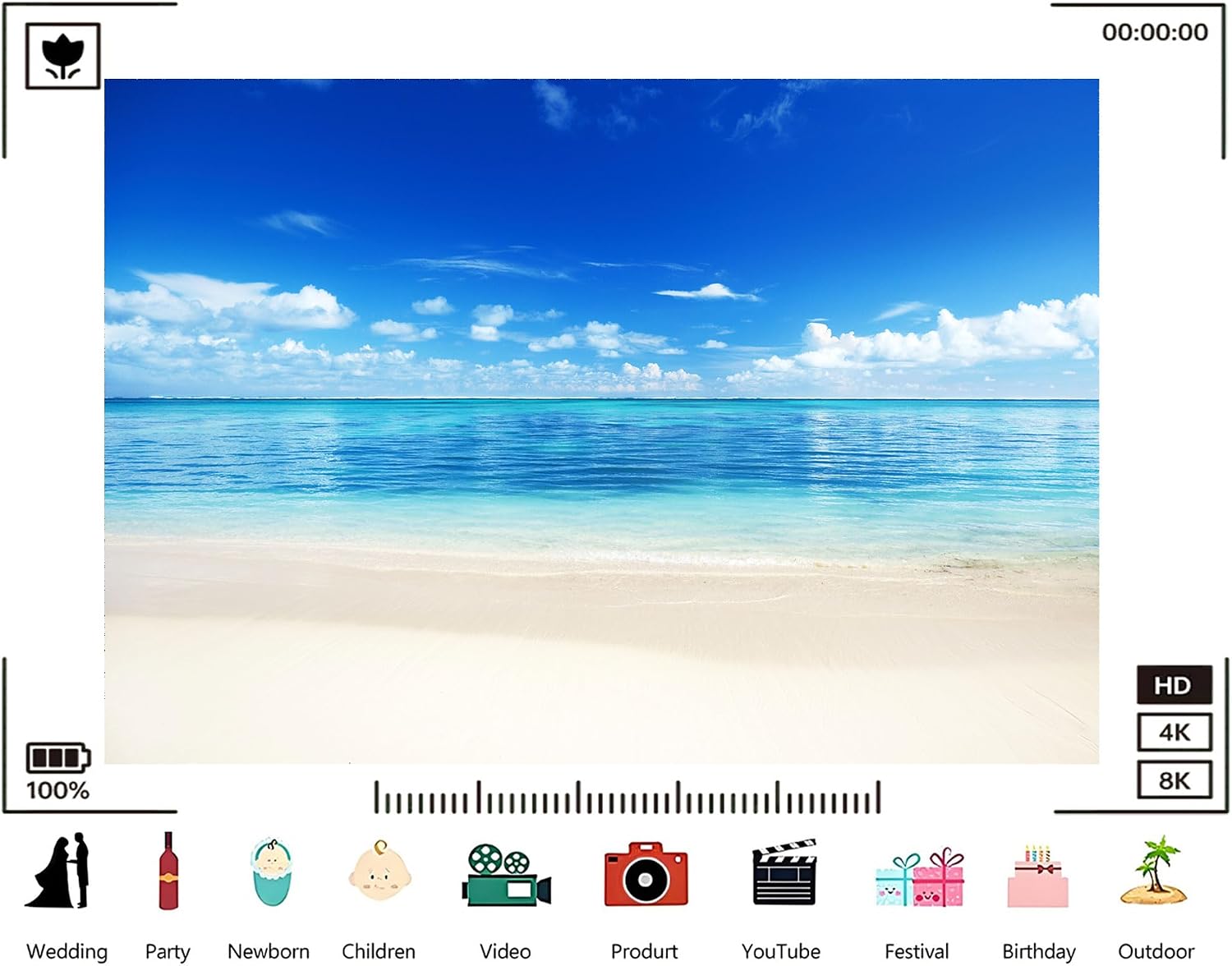 Trykid 20x10ft White Sand Beach Turquoise Ocean Backdrop Clear Sky Pristine Coastal Landscape Photography Background Tropical Getaway Tapestry Party Decoration Photo Studio Prop Fabric