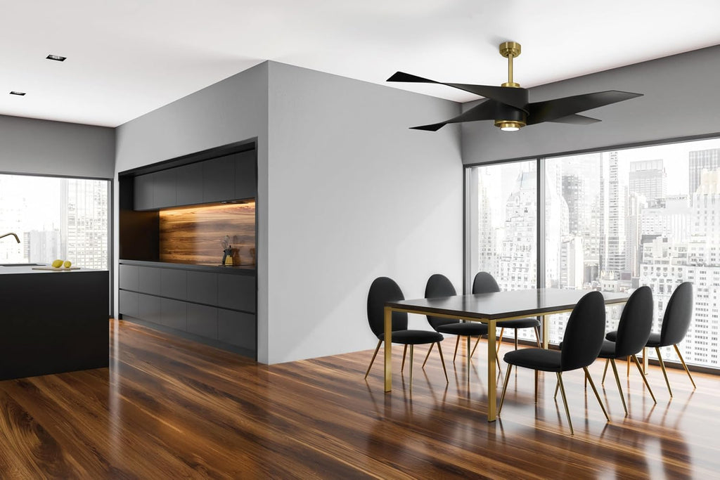 MINKA-AIRE F903L-SBR/MBK Artemis IV 64 Inch Ceiling Fan with LED Light and DC Motor, Soft Brass/Matte Black