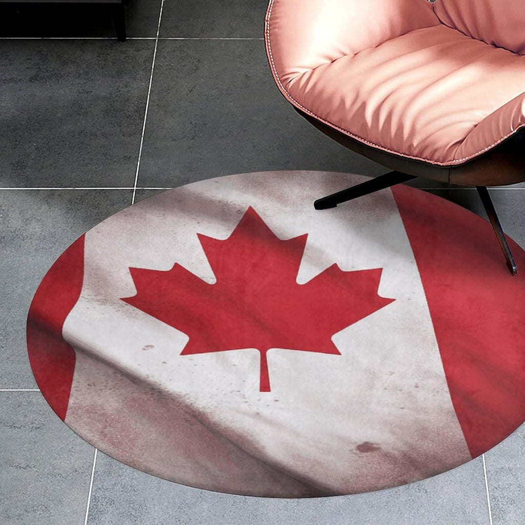 Canadian Flag Coral Velvet Round Floor Mat Non-Slip Bath Rug Floor Covering for Bathroom Vanity Guest Suite & Vacation Home
