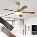 Parrot Uncle 52 Inch Gold Ceiling Fan with LED Light, Ceiling Fan with App and Remote Control, Dimmable 3 CCT, Reversible DC Motor, 5 Blades, Downrod Mount