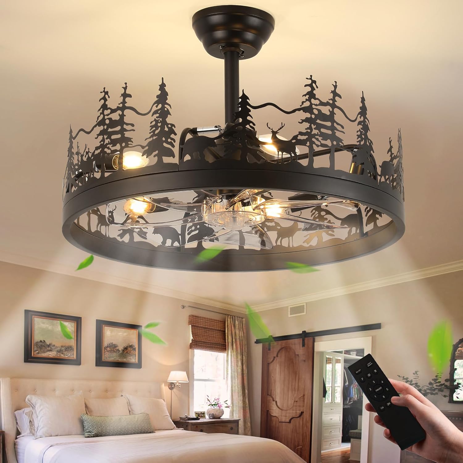 Rustic Ceiling Fans with Lights, 23' Deer Antler Ceiling Fan with Light, Adjustable Height, Rustic Farmhouse Ceiling Fans for Living Room, Bedroom, Hallway, Entryway Lighting