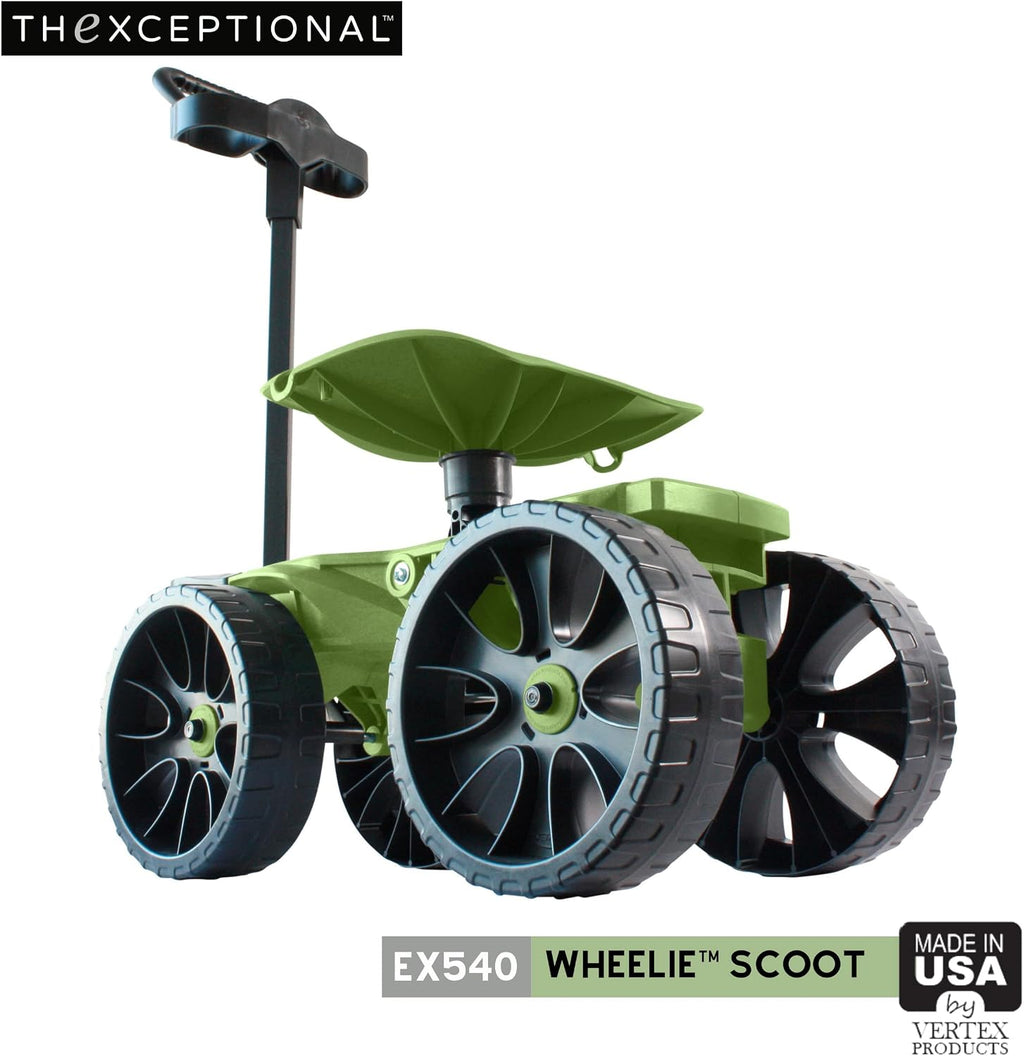 TheXceptional Wheelie with Tool Toter Handle | American Made Rolling Scoot and Tool Rack | Garden Cart with Seat | Made in USA by Vertex | Model EX540