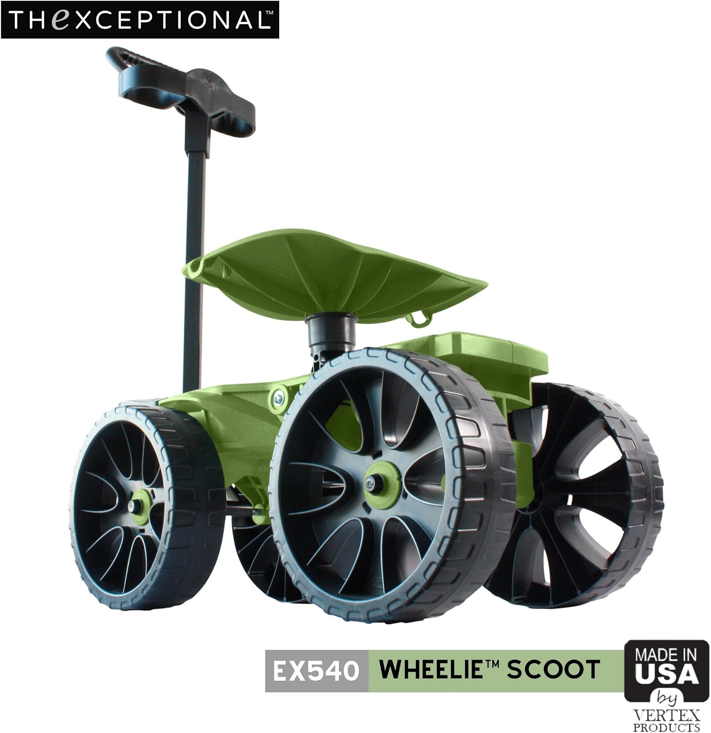 TheXceptional Wheelie with Tool Toter Handle | American Made Rolling Scoot and Tool Rack | Garden Cart with Seat | Made in USA by Vertex | Model EX540