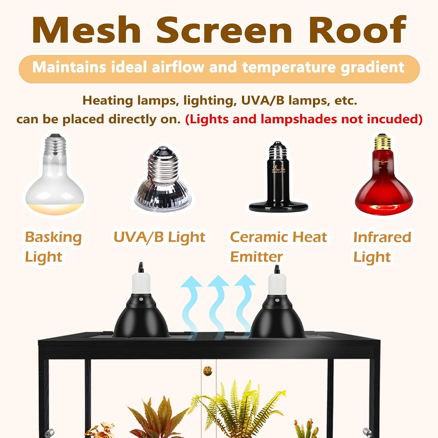 PROLEE Bearded Dragon Tank, Reptile Tank with Meatl Mesh Roof and Front Sliding Door, Lizard Tank,Spacious Reptile Enclosure for Snakes,Lguanas, Chameleons (Black, 30 Gallons)