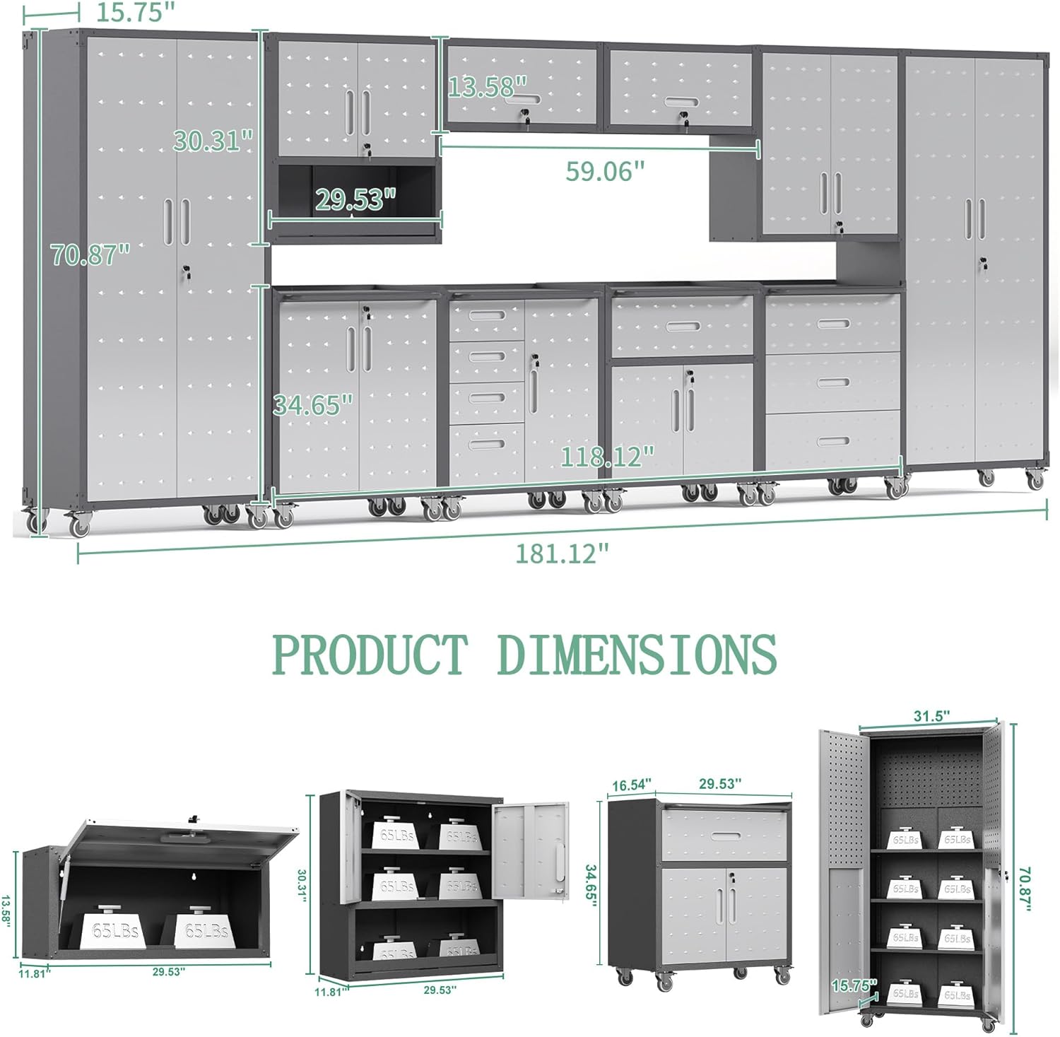 Metal Tool Cabinet,Garage Storage Cabinet System,Wall Cabinet & Locking Rolling Tool Cabinet with Doors and Adjustable Shelves,Steel Tool Cabinets for Home