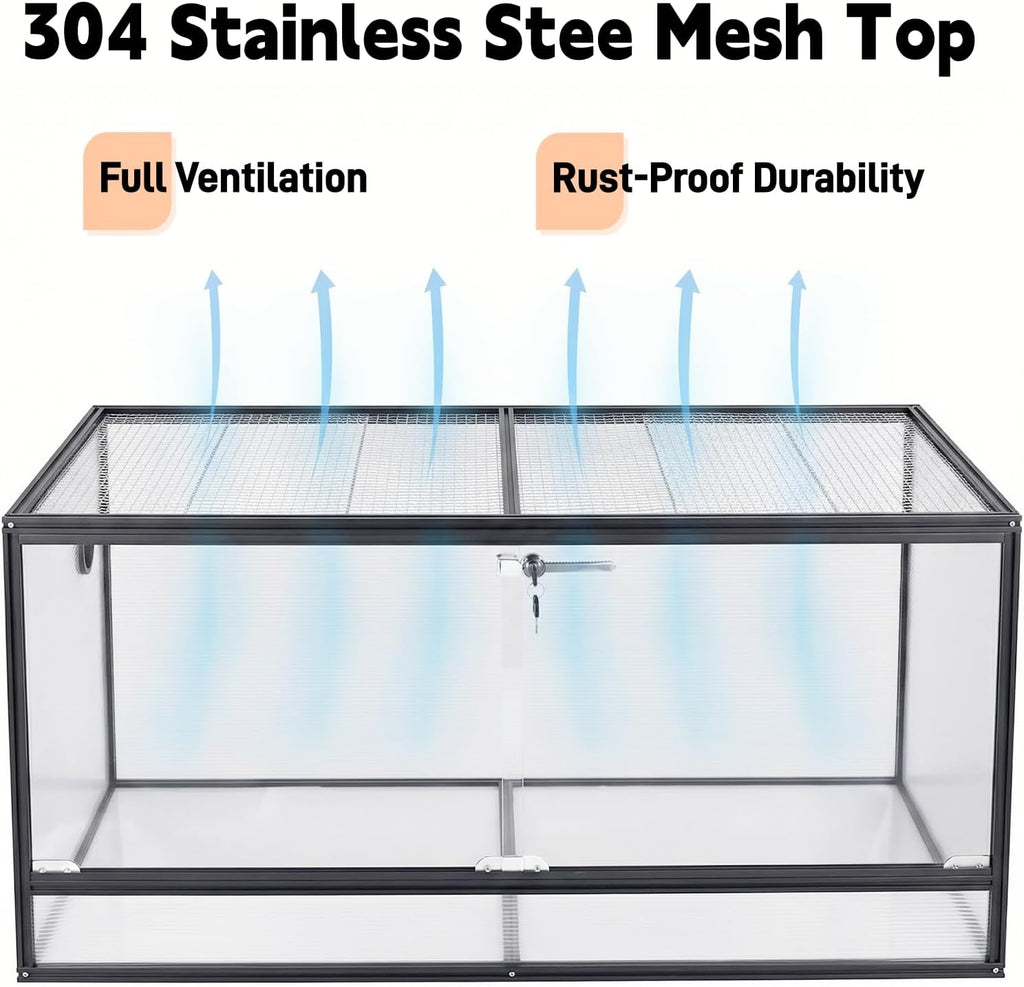 120 Gallon Bearded Dragon Tank, 48 x 24 x 24 Reptile Enclosure with Lockable Sliding Glass Doors and Top Screen Ventilation for Easy Maintenance