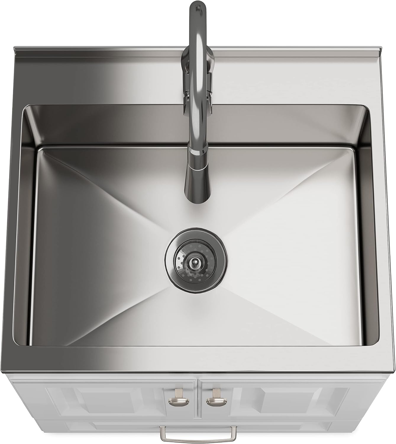 SIMPLIHOME Lawrence All-in-One 24 inch Wide Utility Sink and Laundry Cabinet in Pure White Finish, Transitional Stainless Steel Sink Cabinet for Laundry Rooms with High-Arch Brushed Nickel Faucet