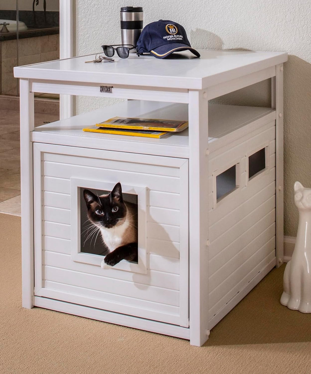 New Age Pet ECOFLEX Litter Loo Standard & Jumbo Sizes, 4 Colors, Moisture and Odor Resistant Enclosure & End Table, No‑Tools Assembly, 10 Year Warranty, Antique White, Jumbo