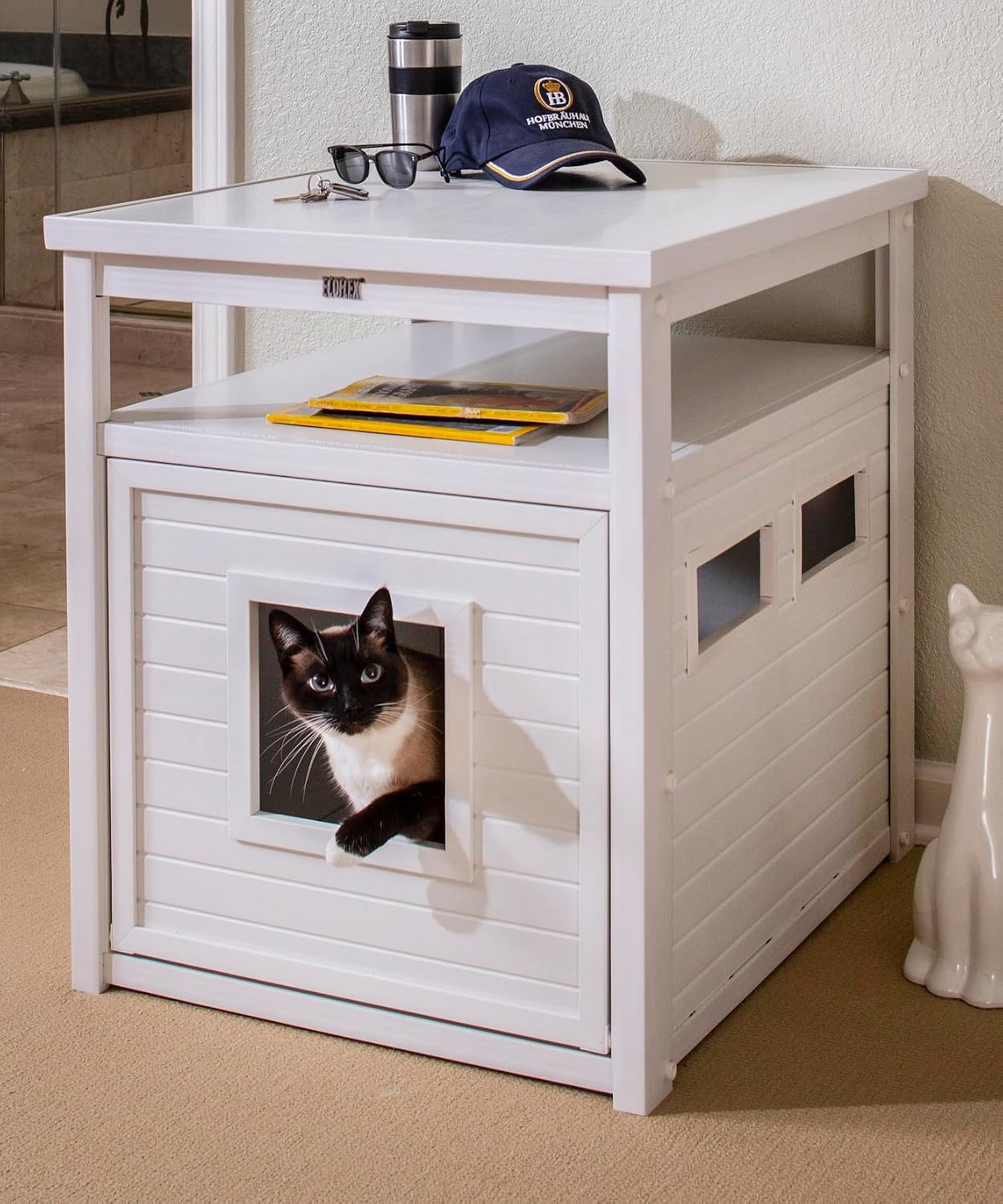 New Age Pet ECOFLEX Litter Loo Standard & Jumbo Sizes, 4 Colors, Moisture and Odor Resistant Enclosure & End Table, No‑Tools Assembly, 10 Year Warranty, Antique White, Jumbo