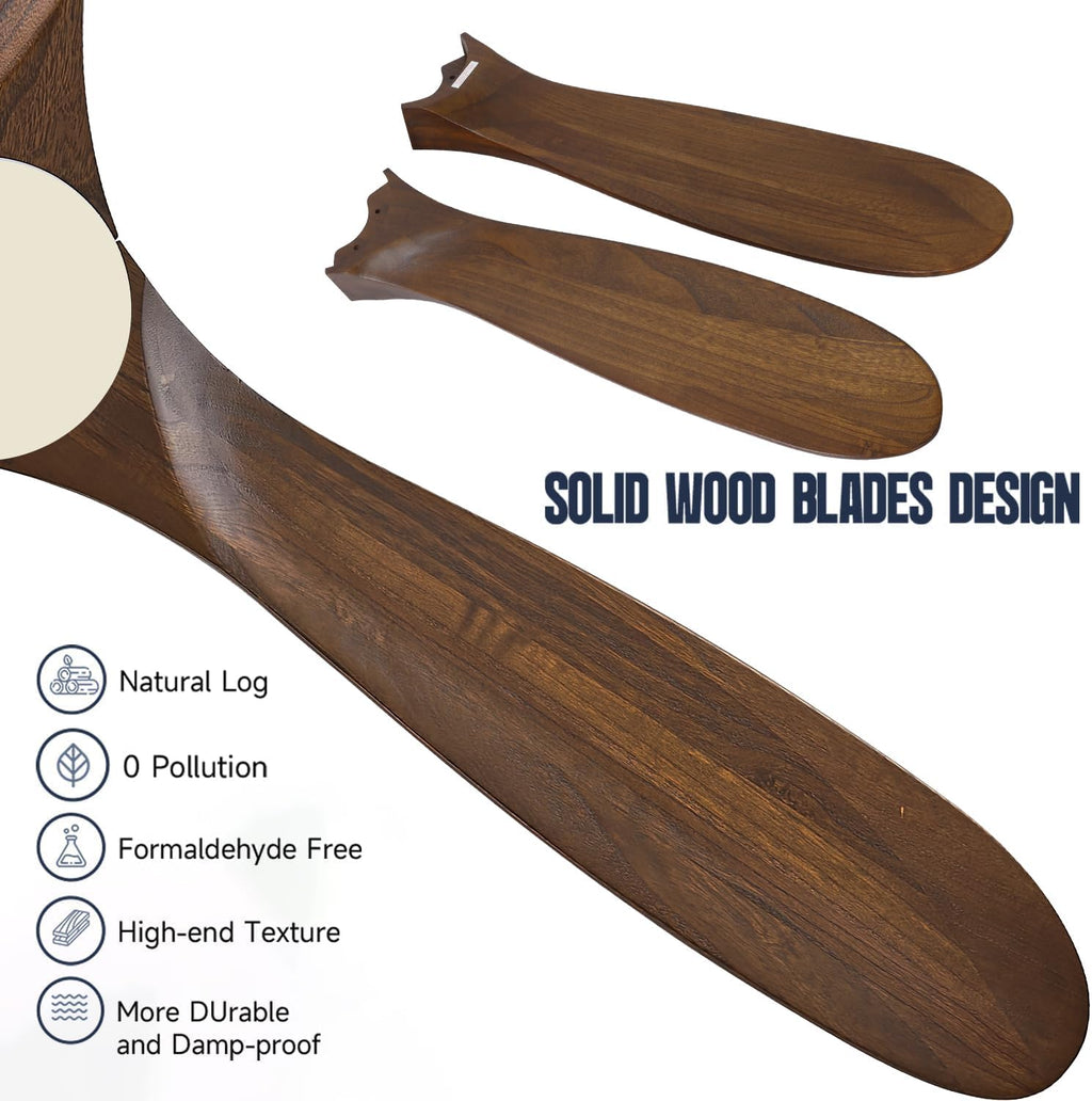 60 Inch Wood Ceiling Fan with Light, Outdoor Farmhouse Rustic Ceiling Fans for Patios Remote/App/Alexa Control, 3 Blades Large Airflow Propeller Dc Ceiling Fans for Indoor Outside