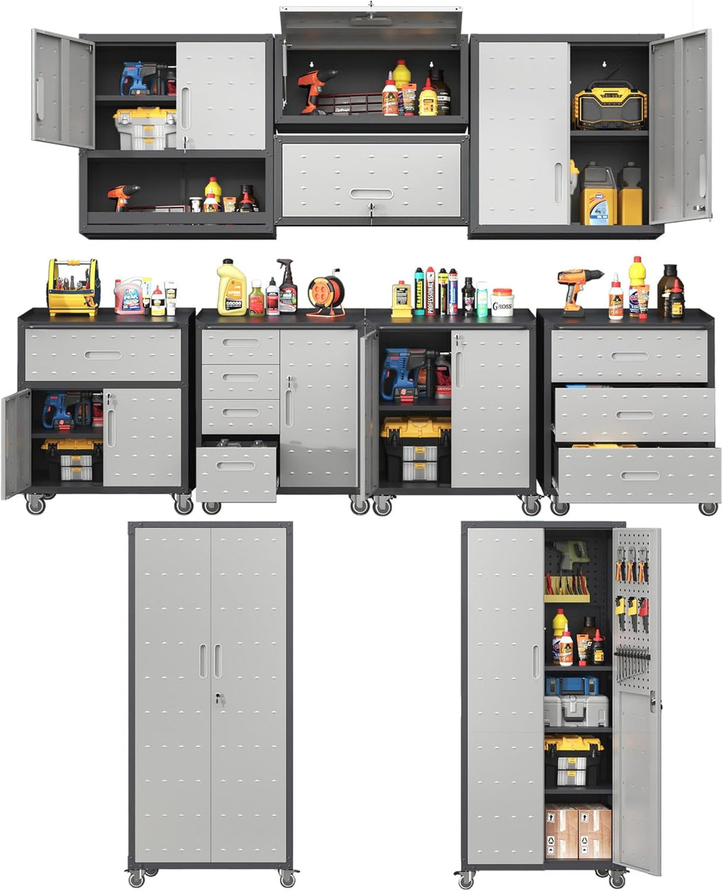 Metal Tool Cabinet,Garage Storage Cabinet System,Wall Cabinet & Locking Rolling Tool Cabinet with Doors and Adjustable Shelves,Steel Tool Cabinets for Home