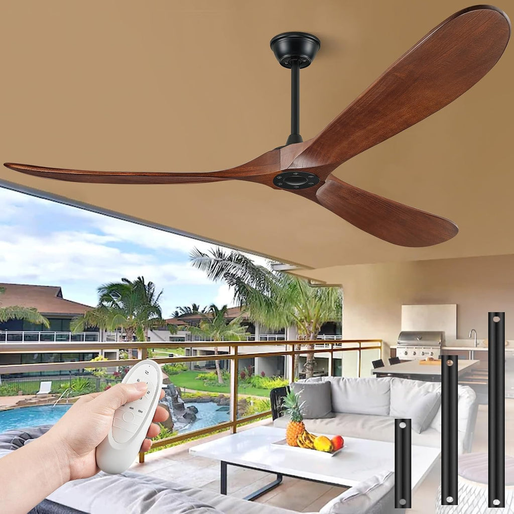 72' Ceiling Fans Without Lights, 72 inch Ceiling Fan No Light, High CFM Quiet 3 Blade Wood Walnut Ceiling Fan, Large Modern Outdoor Fan with Remote, Propeller Outdoor Ceiling Fans for Patios
