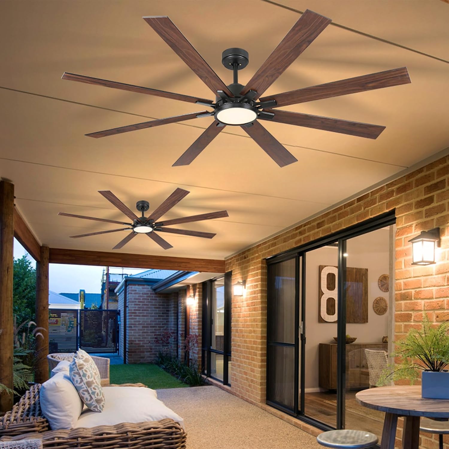 72 Inch Large Ceiling Fans with Lights and Remote Industrial Black Modern Ceiling Fans for Patios Living Room Garage Shop Indoor/Outdoor 6 Speed Reversible Quiet DC Motor, 3 CCT, Dual Finish 8 Blades
