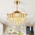 TXCSLY 42' Fandelier Ceiling Fan with Light, Crystal Chandelier Fan with Retractable Blades Dimmable Crystal Ceiling Fan Chandelier for Bedroom Living Room Dining Room-Gold