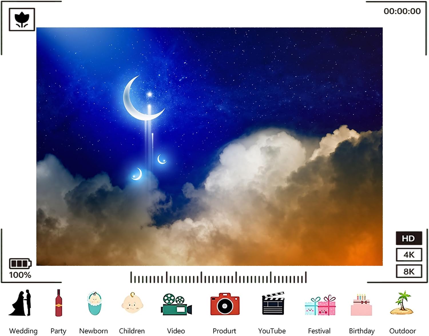 Trykid 20x10ft Crescent Moon Starry Night Sky Backdrop Glowing Islamic Symbol Photography Background Spiritual Eid Party Decoration Tapestry Photo Booth Prop Fabric
