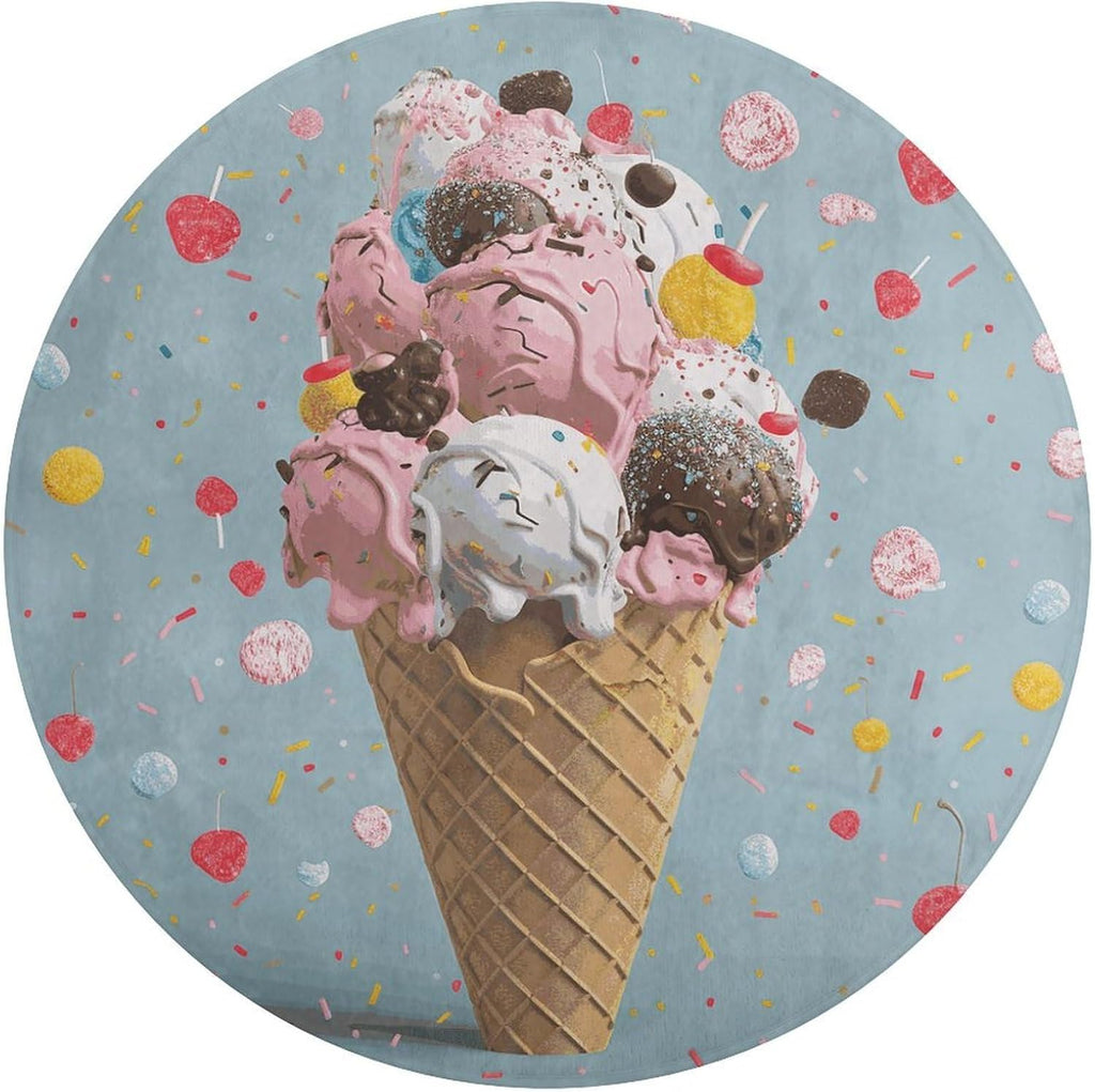 Sweet Ice Cream Coral Velvet Round Floor Mat Non-Slip Bath Rug Floor Covering for Bathroom Vanity Guest Suite & Vacation Home