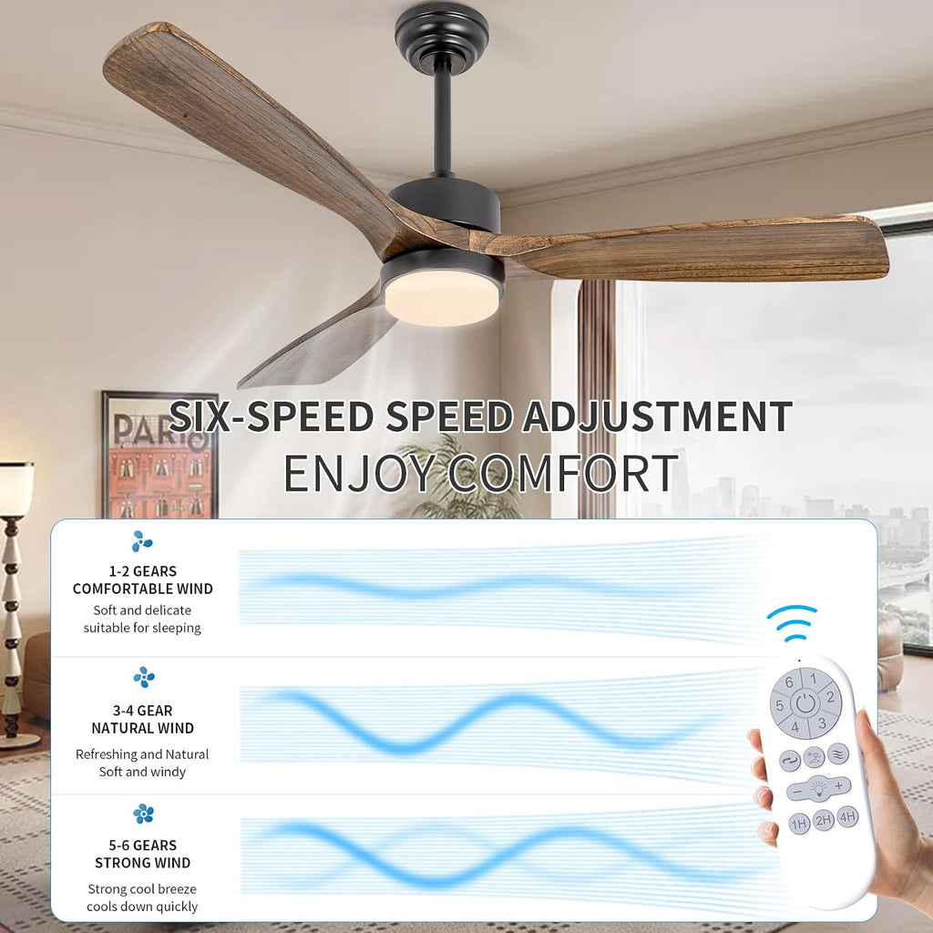 52' Ceiling Fans with Lights and Remote Control, Indoor Outdoor Ceiling Fans Farmhouse, Timing 6 Speeds 3 Color Light with Memory Lighting Function