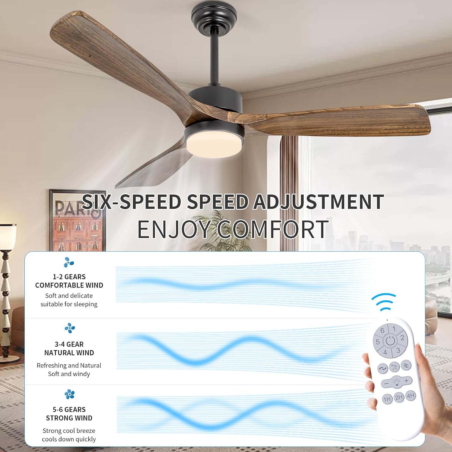 52' Ceiling Fans with Lights and Remote Control, Indoor Outdoor Ceiling Fans Farmhouse, Timing 6 Speeds 3 Color Light with Memory Lighting Function