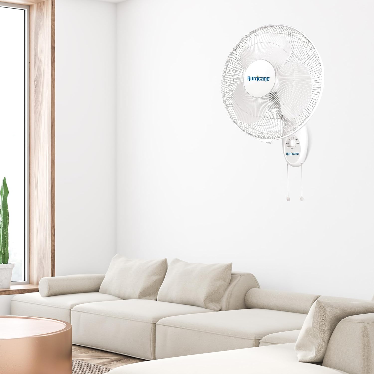 Hurricane 16' Supreme Oscillating Wall Mount Fan w/ 3 Quiet Speeds, White - Corded Electric Air Cooling Unit w/ Easy Pull Cord Controls for Homes, Greenhouses, Garages, Workshops & Gyms