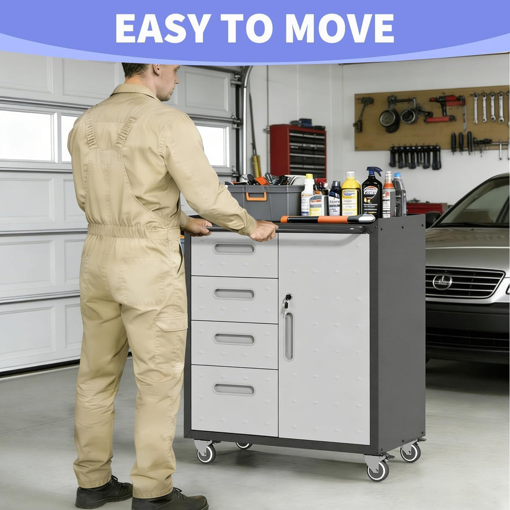Garage Storage Cabinet System 4pcs Heavy Duty Workshop Set Lockable Rolling Tool Cabinets with Adjustable Shelves Metal Garage Storage Cabinets