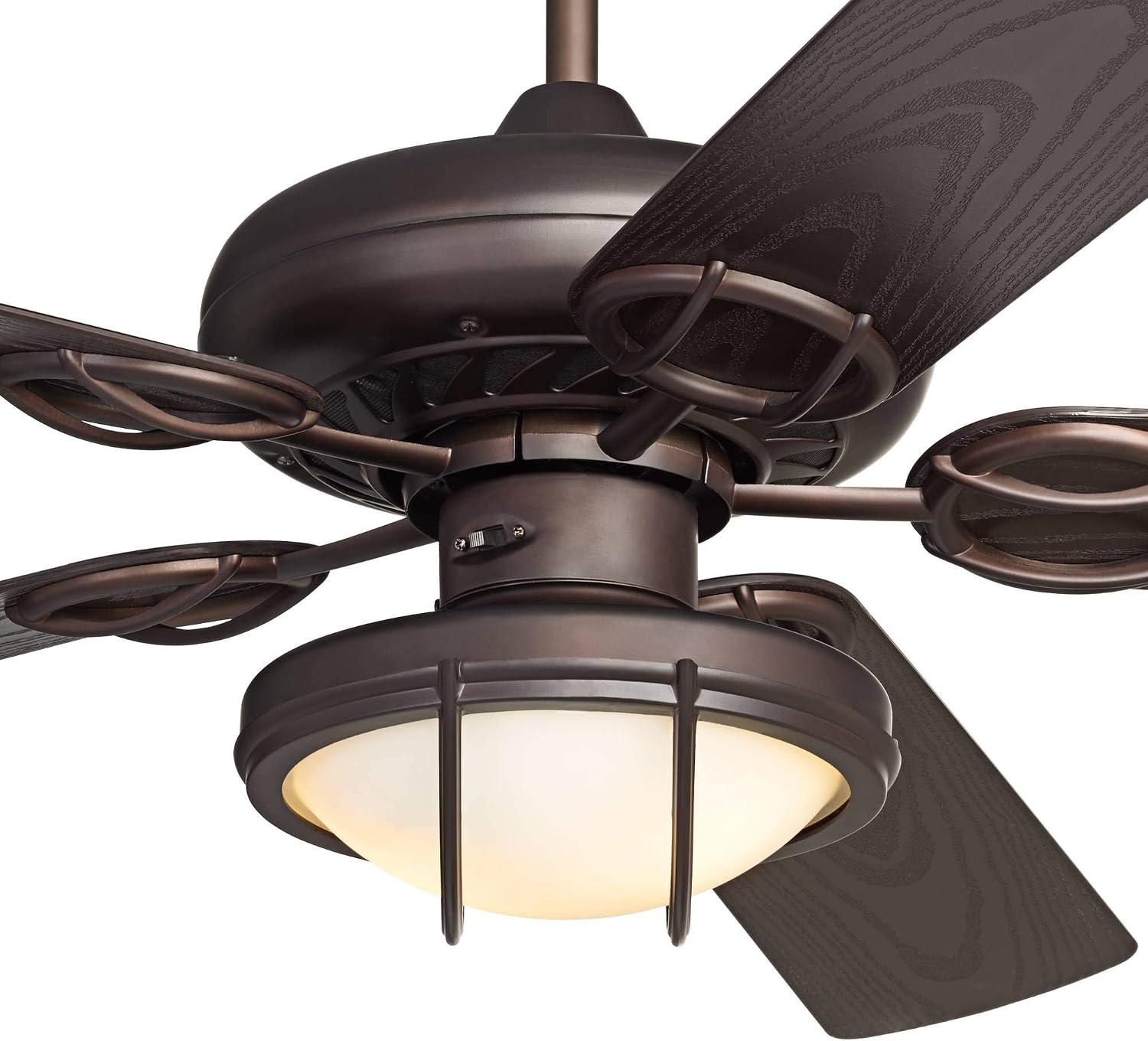 Casa Vieja 52' Orb Modern Industrial Indoor Outdoor Ceiling Fan with LED Light Oil Rubbed Bronze Brown Frosted Glass Bowl Cage Wet Rated for Patio Exterior House Porch Gazebo Garage Barn