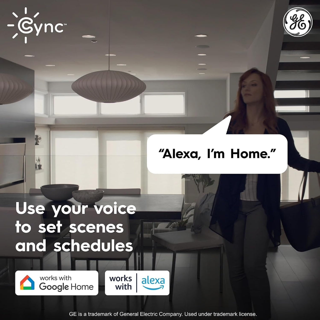 GE CYNC Reveal HD+ Wafer Smart LED Downlight Fixture, Color Changing Lights, WiFi and Bluetooth LED Lights, 16 Watts, Compatible with Alexa and Google Home, 4 Inches (6 Pack)