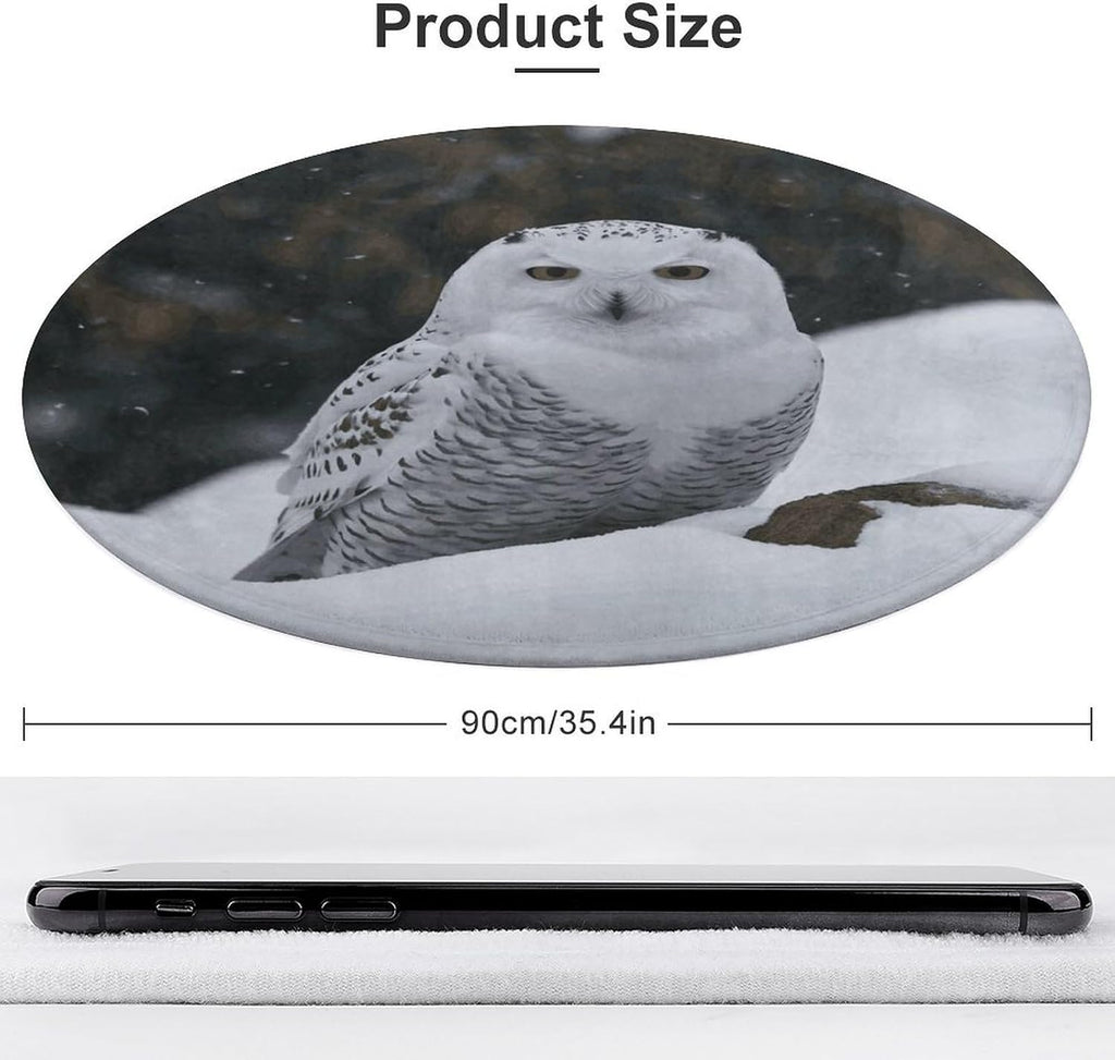 Snow Owl Coral Velvet Round Floor Mat Non-Slip Bath Rug Floor Covering for Bathroom Vanity Guest Suite & Vacation Home