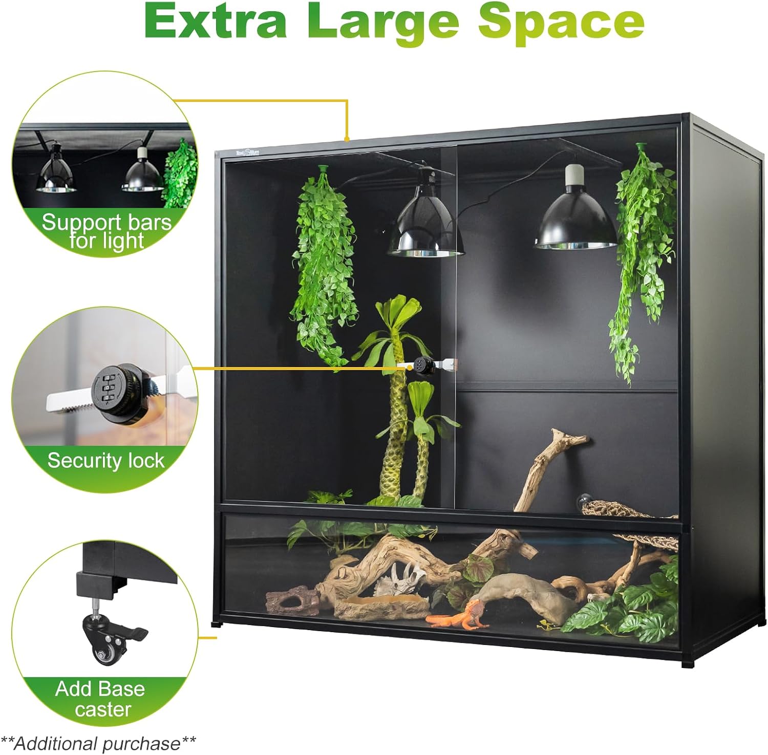 Reptile Tank 230 Gallon, 48'x24'x46' Large Reptile Enclosure for Bearded Dragon and Ball Python, Extra Tall Snake Terrarium with Front Opening Tempered Glass Door, Combination Lock