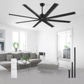 Minislak 72 Inch Ceiling Fan No Light with Remote,8 Aluminum Blades,Industrial DC Motor Quiet Operation,6 Speeds,Large Indoor Outdoor Ceiling Fan for Garage,Patio,Living Room(Black)