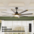 Amico 72 Inch Aluminum Ceiling Fan with Light, 8 Reversible Blades, Industrial Large Ceiling Fan with Quiet DC Motor, 6-Speed Remote Control, Indoor/Outdoor for Porch/Garage/Shop, Black