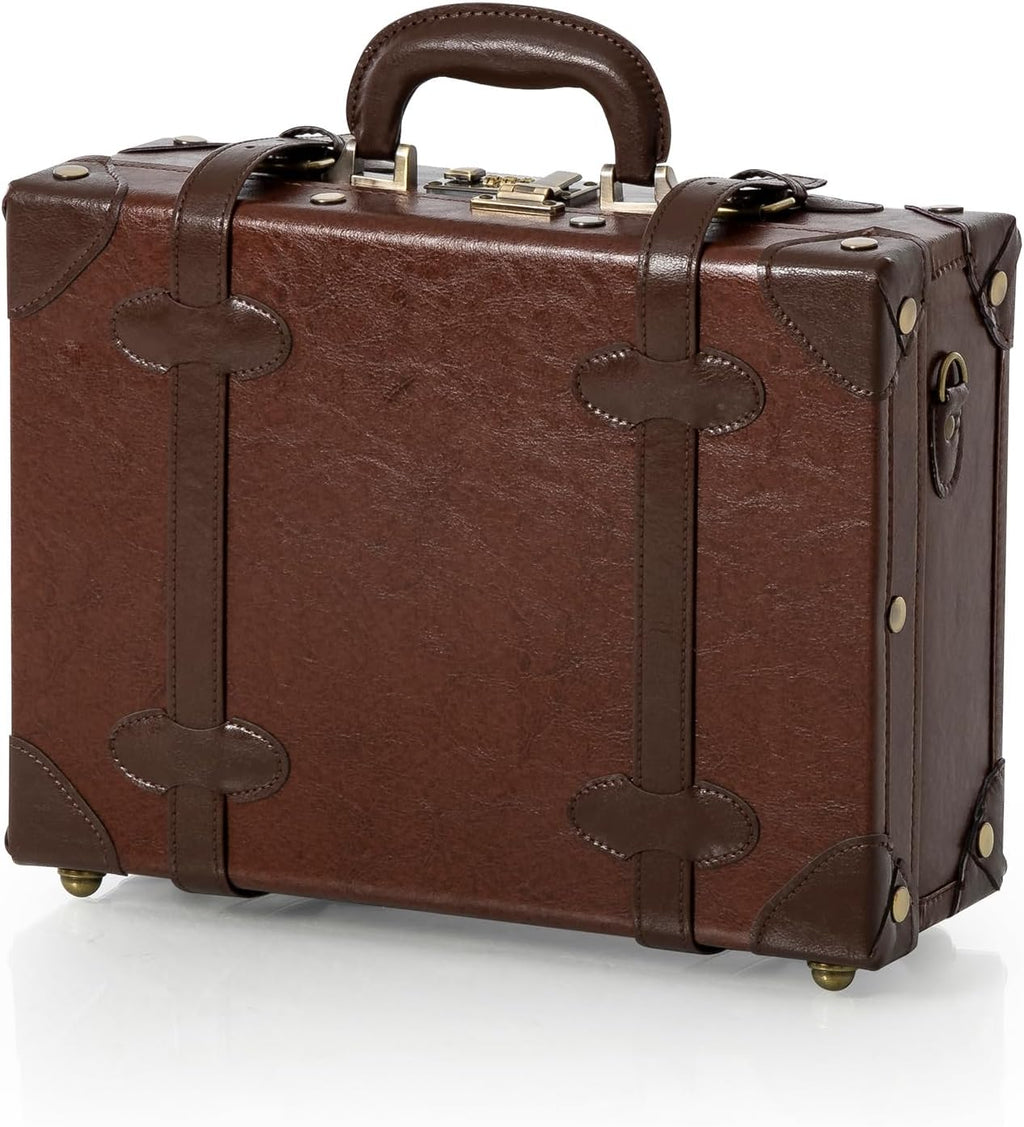 COTRUNKAGE 16' Carry On Suitcase Cute Pu Overnight Vintage Trunk Luggage Bag for Women with Strap, Caramel Brown