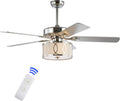 JONATHAN Y 52' Chrome Modern Glam LED Ceiling Fan with Remote, 3-Light Indoor Fan with 5 Reversible Blades, White Fabric Drum Shade for Living Room, Bedroom, ETL Listed JYL9607A