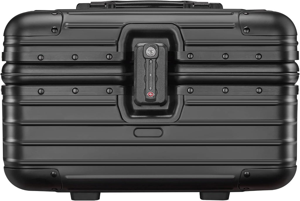 YUEMAI Hard Shell Cosmetic Case, Mini Aluminium Alloy Carrying Makeup Case Suitcase, Small Travel Hand Luggage With Elastic Band, For Make-Up Artist(Black)