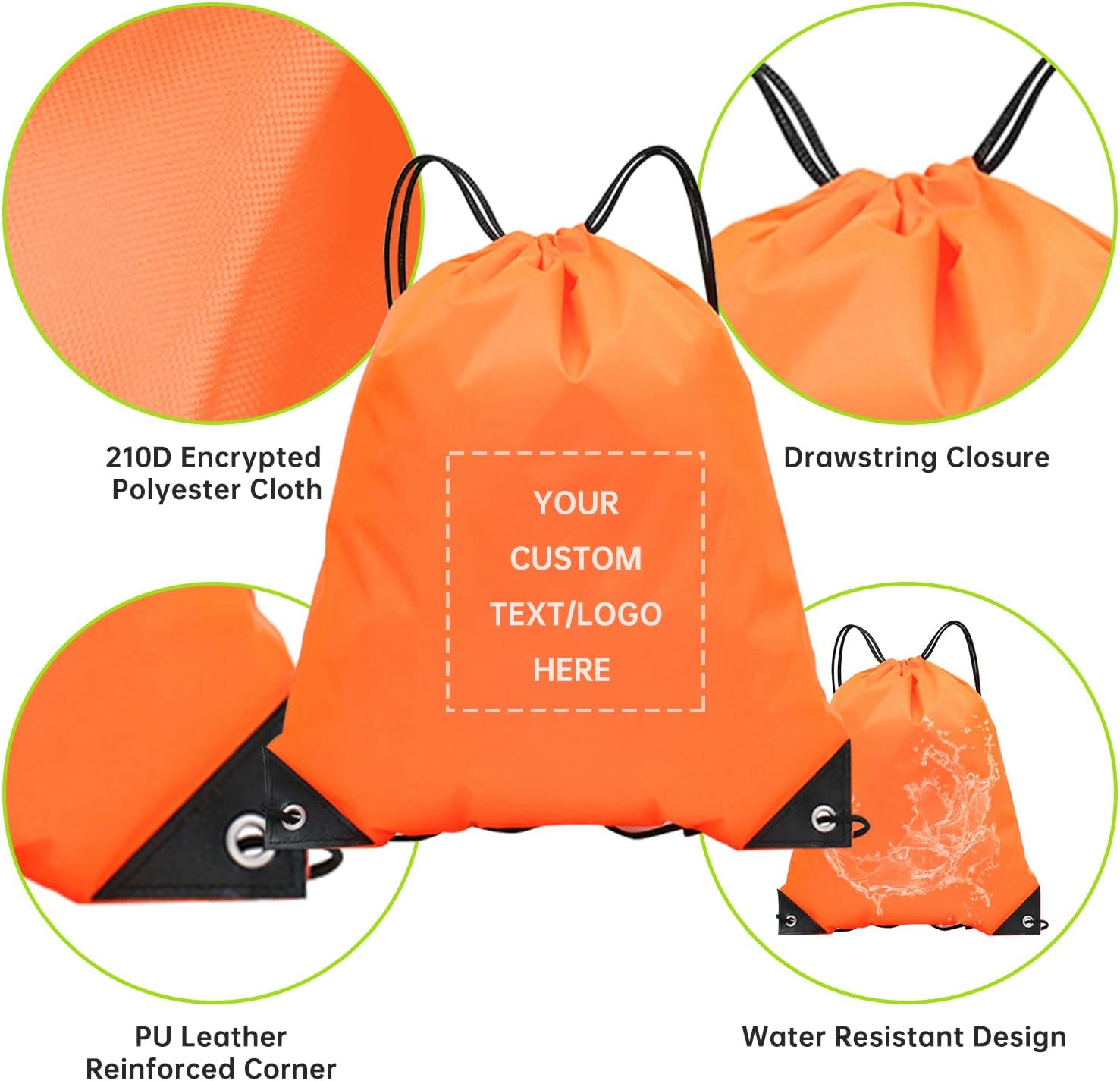 JEOHLORY pack of 100 Custom Bags With Your Logo,customized backpack,promotional items,Drawstring Backpacks,Great for Everyday Use (Custom Orange)