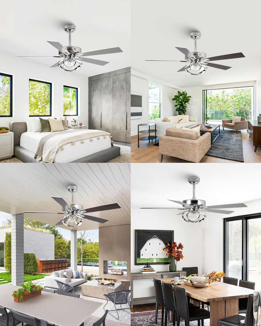 Ceiling Fans with Lights and Remote - Modern Silver Ceiling Fan with Light and Remote, 3CCT, 6 Speeds, Quiet, Dual-Sided Reversible Blades Indoor Outdoor Chandelier Fan for Bedroom Living Room