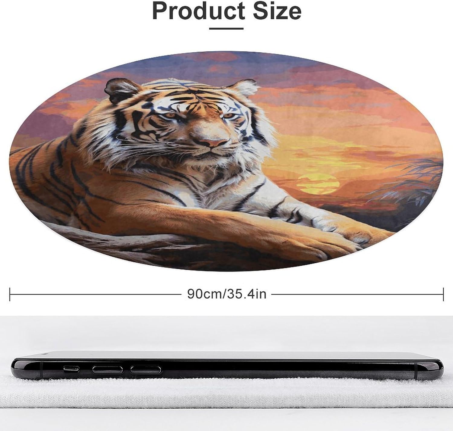 Tiger Colorful Sunset Coral Velvet Round Floor Mat Non-Slip Bath Rug Floor Covering for Bathroom Vanity Guest Suite & Vacation Home