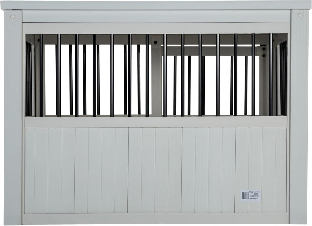 New Age Pet® ECOFLEX® Homestead Sliding Barn Door Furniture Style Dog Crate - Antique White, Large (EHDBC15-04L) - Stylish, Durable, Removable Cushions, Easy to Assemble.