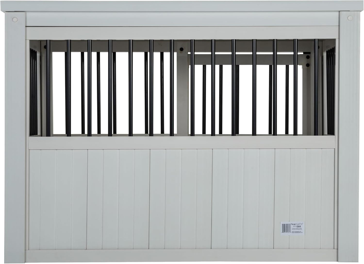 New Age Pet® ECOFLEX® Homestead Sliding Barn Door Furniture Style Dog Crate - Antique White, Large (EHDBC15-04L) - Stylish, Durable, Removable Cushions, Easy to Assemble.