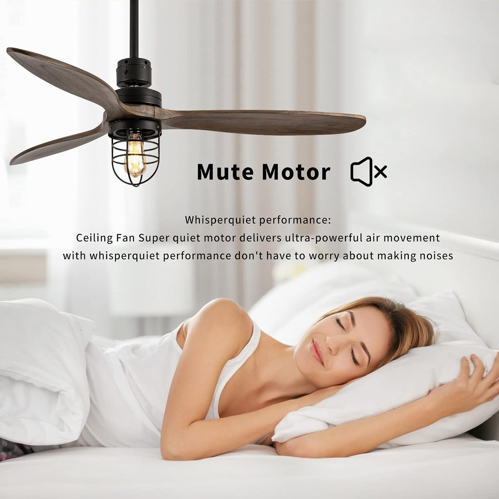 WWM 52 Inch Rustic Outdoor Ceiling Fan with Light and Remote, 3 Wood Blades, Include Bulbs Modern Black Farmhouse Industrial Ceiling Fan for Outdoor Ceiling Fans for Patios,Porch,Bedroom
