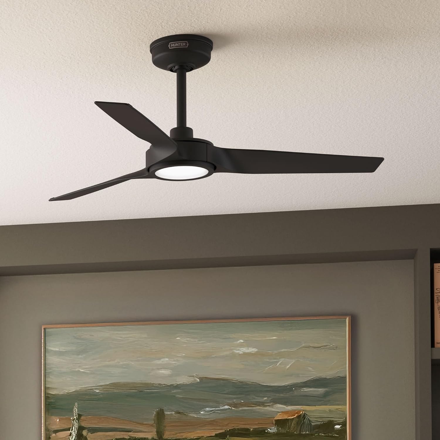 Hunter 44' ZenTech Outdoor Smart Ceiling Fan, LED Light, Remote, Black | ENERGY STAR certified with Apple, Google, Alexa support and covered outdoor use for small rooms, offices, or porches.