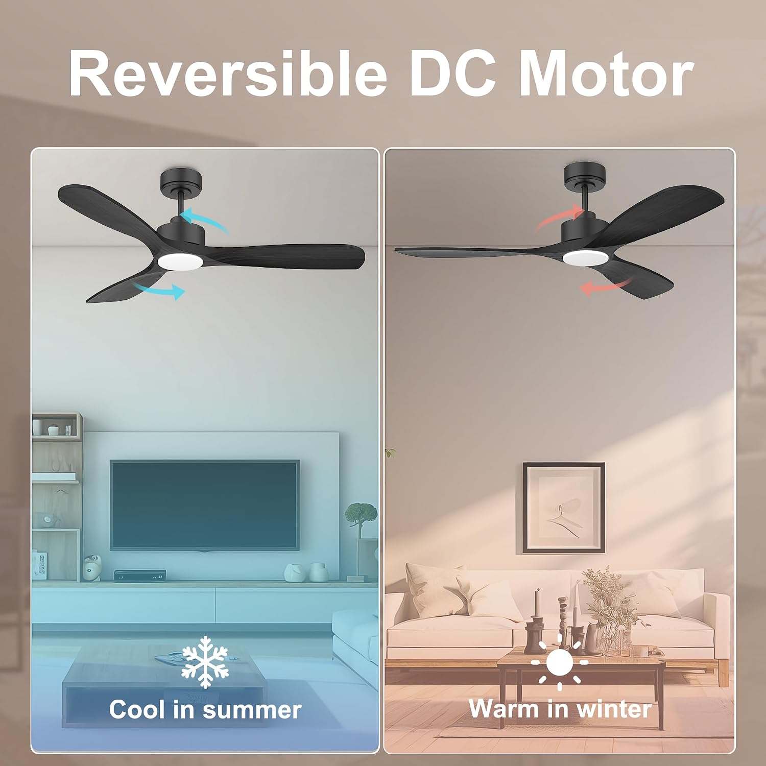 Hoenofly 52' Wood Smart Ceiling Fans with Lights Remote,Quiet DC Motor,Outdoor Indoor Ceiling Fan,Voice Control via WIFI Alexa App,Dimmable,Modern Black Ceiling Fan for Bedroom Patio Porch