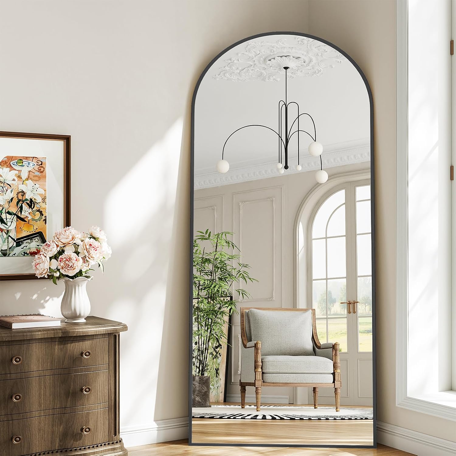 Large Full Length Mirror, 30'x71' Arched Floor Mirror Full Length with Stand, Room Decor Big Full Body Mirror with HD Tempered Glass Aluminum Frame for Bedroom Living Room, Black