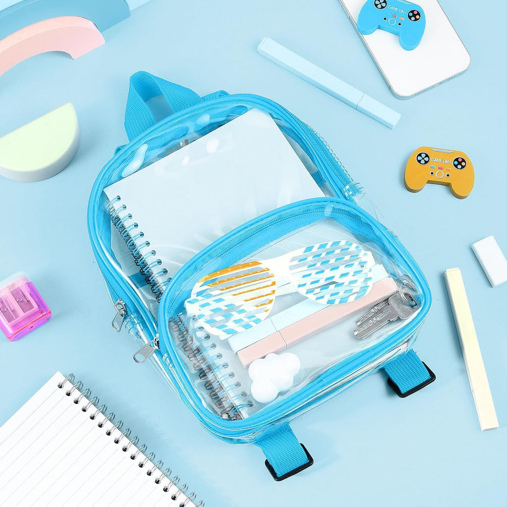 Aliceset Clear Backpack Bulk Waterproof Transparent Colorful Bookbag Donation Supply Kits for Women Men(9 Inch,30 Pcs)