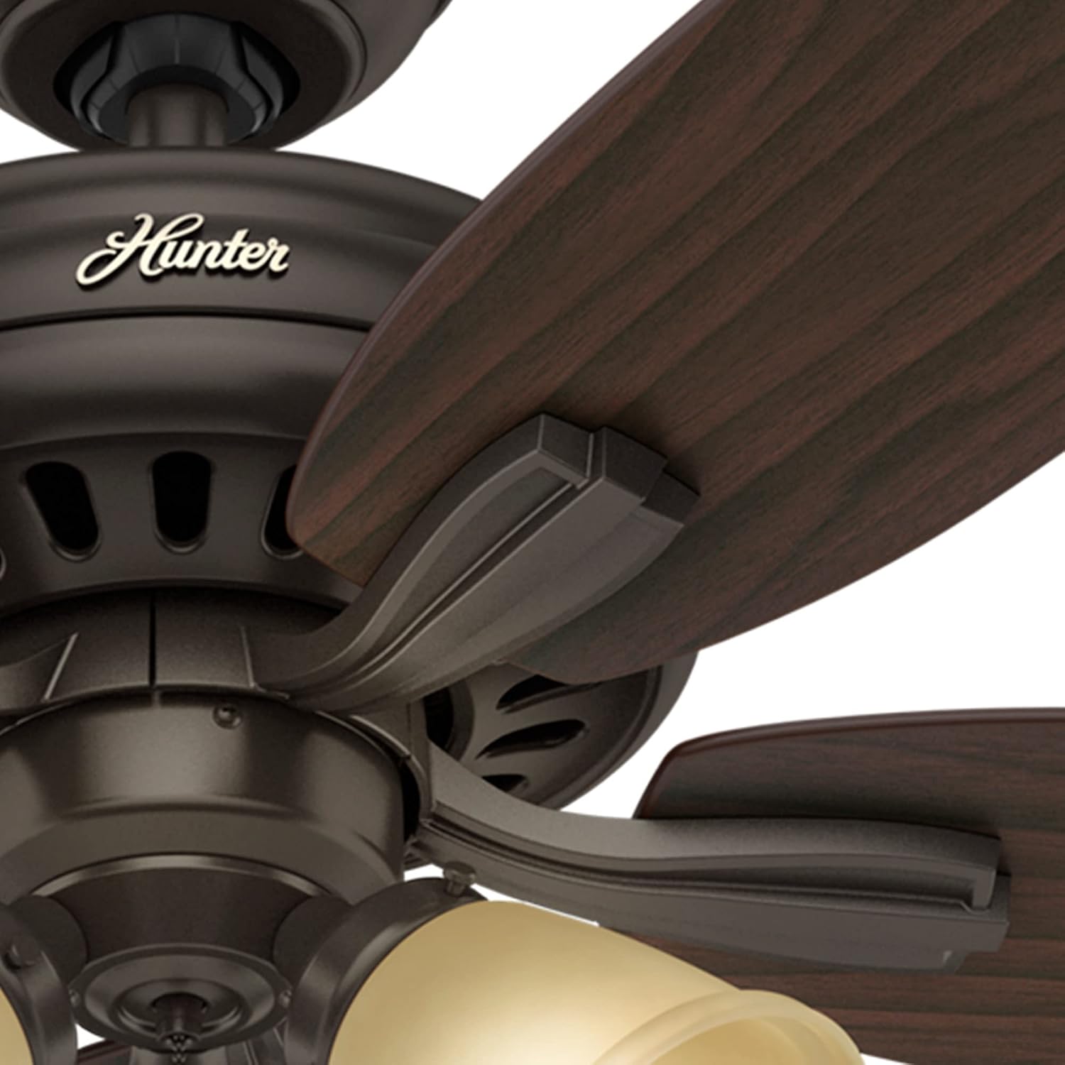 Hunter 52 inch Indoor Ceiling Fan with LED Lights - Bronze Ceiling Fan with Pull Chain, For Bedroom or Living Room, Standard Mount, No Remote, 5 Blades, Includes Bulbs - Newsome 53317, Premier Bronze