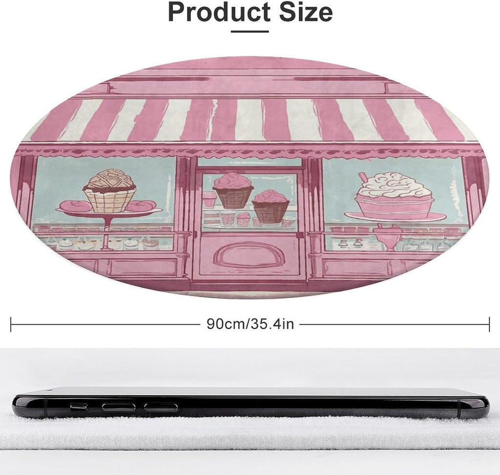 Ice Cream Store Pink Coral Velvet Round Floor Mat Non-Slip Bath Rug Floor Covering for Bathroom Vanity Guest Suite & Vacation Home