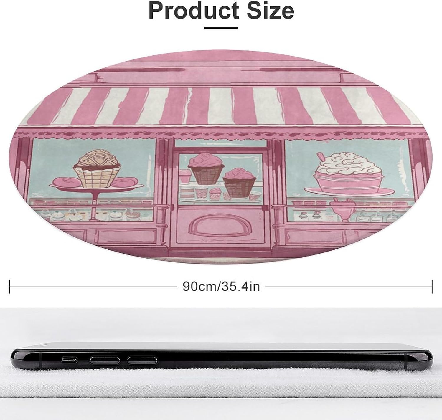 Ice Cream Store Pink Coral Velvet Round Floor Mat Non-Slip Bath Rug Floor Covering for Bathroom Vanity Guest Suite & Vacation Home