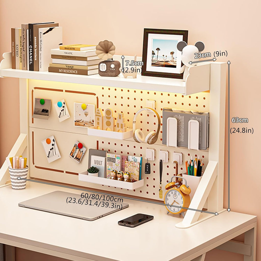 Desktop Bookshelf Organizer with Clamp On Desk Pegboard Dorm Desk Shelf and Organizer Adjustable Desktop Storage Shelf for College Dormitory,Wood-a-100 * 63cm/39 * 24in