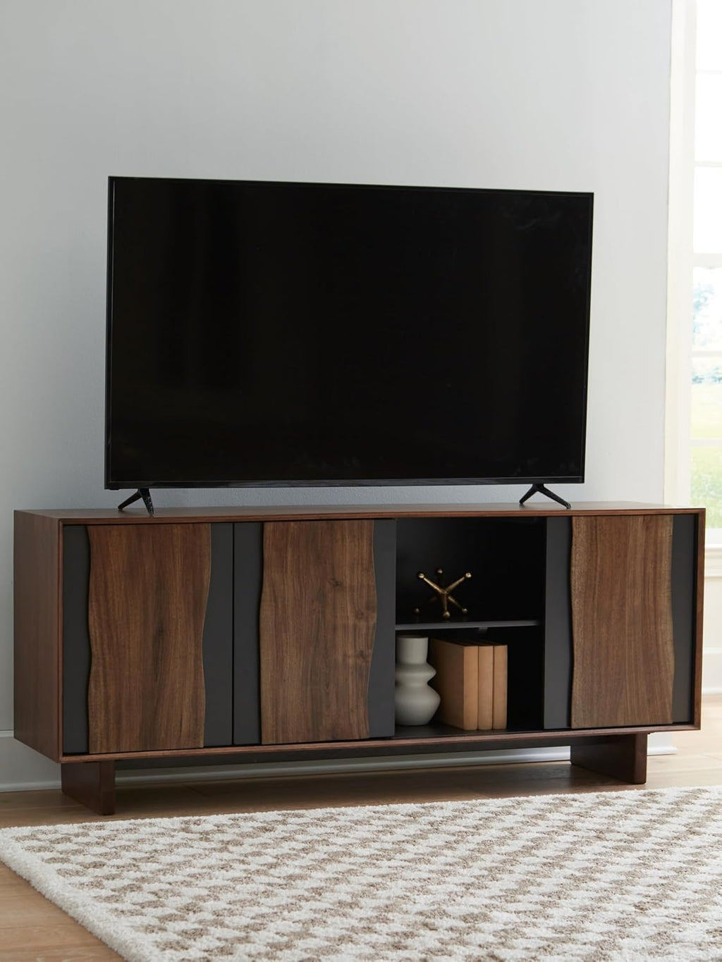Signature Design by Ashley Welby Accent Cabinet, 71' Live Edge Storage Cabinet, Crafted with Acacia Wood, Acacia Veneer and Engineered Wood, Modern TV Stand Console, Brown/Charcoal