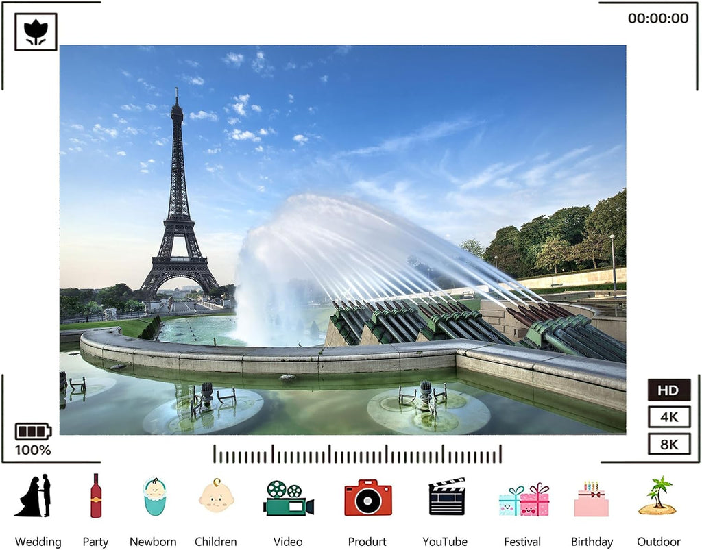 Trykid 20x10ft Eiffel Tower Fountain Backdrop Clear Blue Sky Water Jets Cityscape Photography Background Travel Event Tapestry Party Decoration Photo Studio Prop Fabric