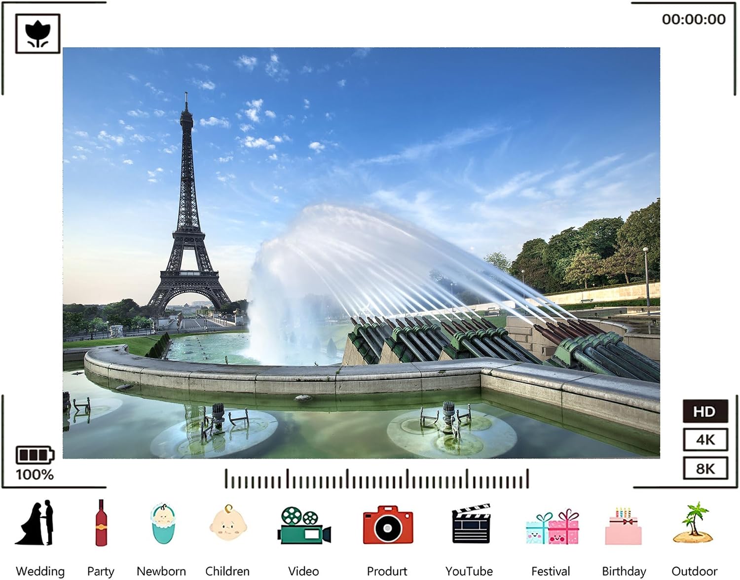 Trykid 20x10ft Eiffel Tower Fountain Backdrop Clear Blue Sky Water Jets Cityscape Photography Background Travel Event Tapestry Party Decoration Photo Studio Prop Fabric